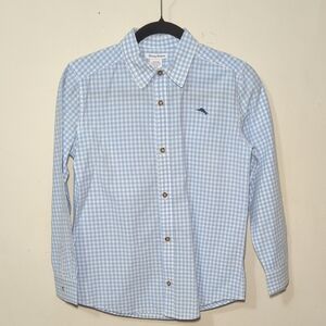 Tommy Bahama Blue + White Gingham Button-Down Shirt Spring Easter Boys 16 XXL